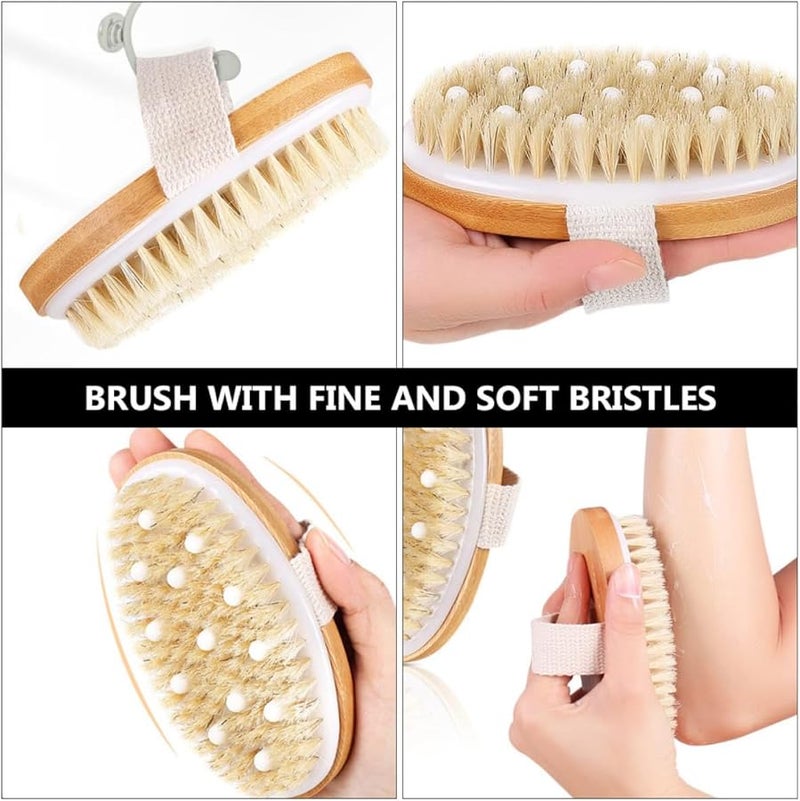 Natural Boar Bristle Bath Brush With Wooden Handle And Soft Ppr Beads For Exfoliating Massage - Image 3